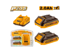 Pack 2 Batteries 20V 2Ah + 1 chargeur rapide SI – FBCPK1222 INGCO MAROC