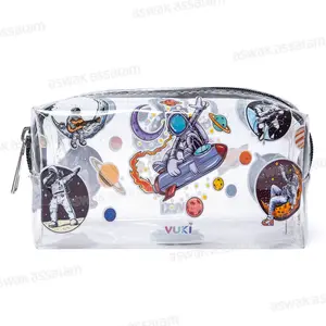 TROUSSE A CRAYONS A FERMETURE ECLAIR TRANSPARENTE MOTIF ASTRONAUTE 18,5*9*6CM VUKI