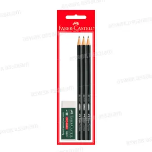 3 CRAYONS NOIRS + GOMME FABER CASTELL