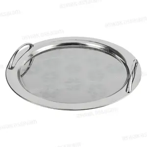 PLATEAU INOX ROND AVEC ANSES 48CM