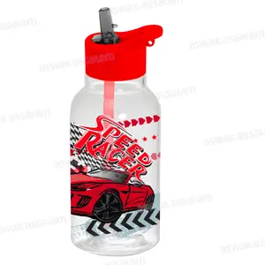 BOUTEILLE A EAU EN PLASTIQUE AVEC PAILLE 460ML SPEED RACER