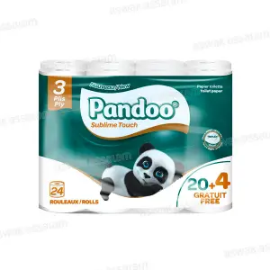 PAPIER HYGIENIQUE 3 PLIS 24 ROULEAUX PANDOO (20 ACHETES = 4 GRATUITS)