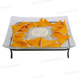 PLAT CARRE EN VERRE AVEC SUPPORT 26CM