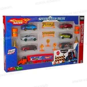 SET CAMION + VOITURES + PLAQUES SIGNALETIQUES 16 PIECES 42*26CM