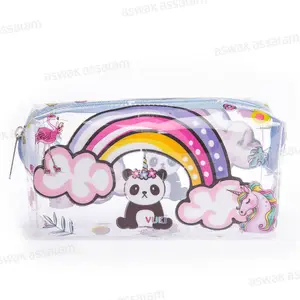 TROUSSE A CRAYONS A FERMETURE ECLAIR TRANSPARENTE MOTIF PANDA 18,5*9*6CM VUKI