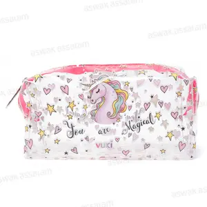 TROUSSE A CRAYONS A FERMETURE ECLAIR TRANSPARENTE MOTIF LICORNE 18,5*9*6CM VUKI