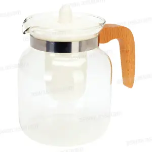 THEIERE EN VERRE AVEC FILTRE ET MANCHE EN BOIS 1,5L