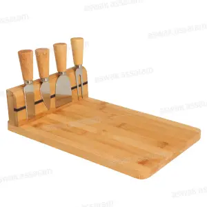 PLATEAU A FROMAGE EN BAMBOU AVEC RANGE-COUVERTS MAGNETIQUE 30x20x8CM