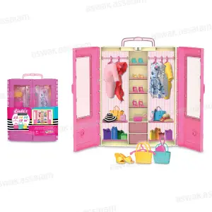 ARMOIRE DRESSING POUR POUPEE AVEC VETEMENTS & ACCESSOIRES