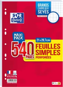540 PAGES DE FEUILLES SIMPLES PERFORÉES OXFORD