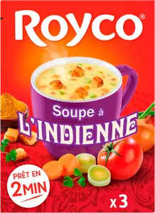 Soupe indienne instantanée aux légumes, curry et croûtons