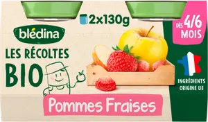 LES RECOLTES BIO COMPOTES POMMES FRAISES BLÉDINA