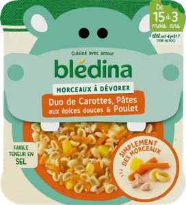 ASSIETTE DUO DE CAROTTES, PÂTES AUX ÉPICES DOUCES & POULET BLÉDINA
