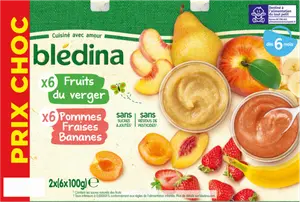PETITS POTS DESSERT FRUITS DU VERGER ET POMMES FRAISES BANANES BLÉDINA