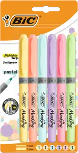 6 SURLIGNEURS PASTEL GRIP BIC