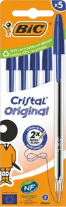 LOT DE 5 STYLOS BLEUS CRISTAL BIC