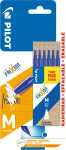 PILOT Lot de 6 recharges pour roller effaçable pointe moyenne FriXion Ball / Clicker bleu