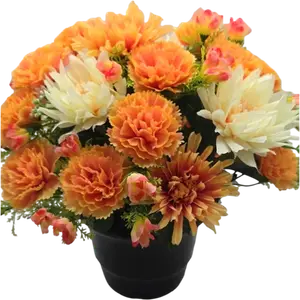 POT - OEILLETS ET CHRYSANTHÈMES