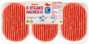6 STEAKS HACHÉS PUR BŒUF AUCHAN