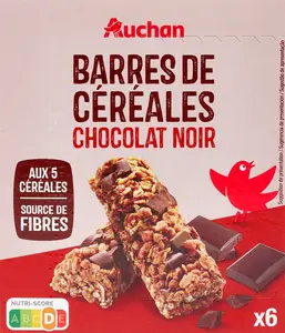 BARRES DE CÉRÉALES CHOCOLAT NOIR AUCHAN
