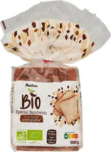 PAIN DE MIE COMPLET GRANDES TRANCHES BIO AUCHAN