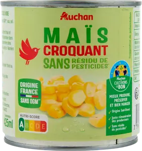 MAÏS CROQUANT SANS RÉSIDU DE PESTICIDES AUCHAN