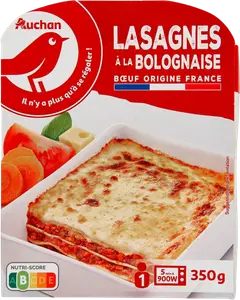 AUCHAN Lasagnes à la bolognaise 1 part 350g