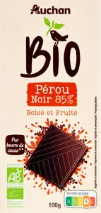 TABLETTE DE CHOCOLAT NOIR 85% AUCHAN BIO
