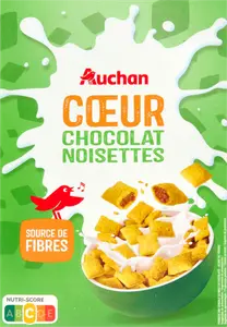 CÉRÉALES COEUR CHOCOLAT NOISETTES AUCHAN