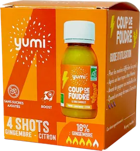 COUP DE FOUDRE SHOTS DE GINGEMBRE ET CITRON BIO YUMI