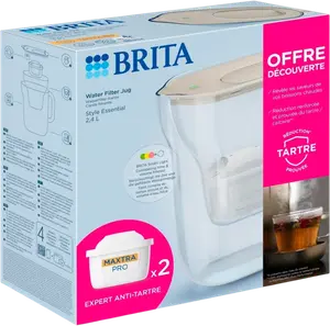 carafe filtrante style essential + 2 cartouches anti tartre