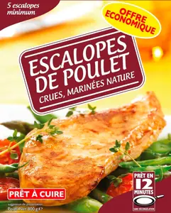 ESCALOPES DE POULET CRUES MARINÉES NATURE SURGELÉES