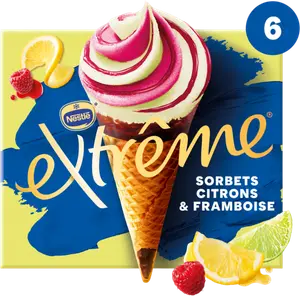 EXTREME Cônes glacés sorbet citron framboise 6 pièces 438g