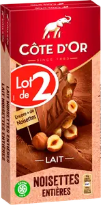 TABLETTES DE CHOCOLAT AU LAIT NOISETTES ENTIÈRES CÔTE D'OR
