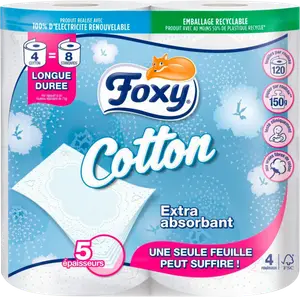 FOXY Papier toilette cotton extra absorbant 5 épaisseurs 4 rouleaux