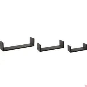 LOT DE 3 ÉTAGÈRES MURALES DÉCORATIVES EN MDF AVEC BORD GRIS ANTHRACITE 22, 32 ET 42 CM