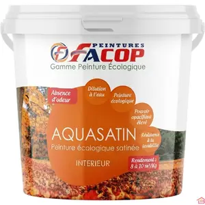 PEINTURE ACRYLIQUE SATINÉE AQUASATIN FACOP 4 KG BLANCHE POUR MURS, PLAFONDS ET BOISERIES INTÉRIEURS