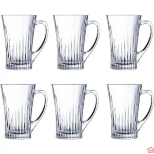 LOT DE 6 MUGS 16 CL EN VERRE TRANSPARENT AVEC POIGNÉE MODÈLE CARAT LUMINARC