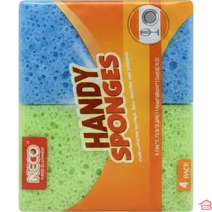 ÉPONGES MULTIUSAGES EN CELLULOSE 100 % NATURELLE 4 PIÈCES POUR VAISSELLE ET NETTOYAGE DES SURFACES NECO