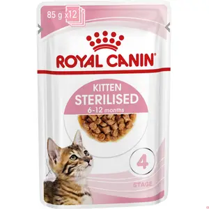 PÂTÉE POUR CHATON STÉRILISÉ ROYAL CANIN KITTEN STERILISED SAUCE 85 G ALIMENT HUMIDE COMPLET EN MORCEAUX EN SAUCE POUR CHATON DE 6 À 12 MOIS