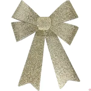 NŒUD DÉCORATIF DORÉ DE NOËL 42 CM RUBAN ORNEMENTAL POUR SAPIN ET DÉCORATION FESTIVE
