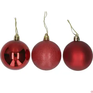 TUBE DE 20 BOULES DE NOËL ROUGES 4 CM 3 MODÈLES ASSORTIS
