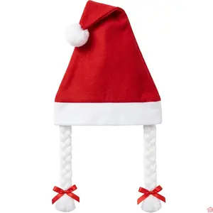 BONNET DE PÈRE NOËL POUR ADULTE 30 X 42 CM AVEC TRESSES