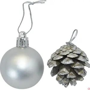 TUBE DE 4 BOULES ET 4 POMMES DE PIN DÉCORATIVES DE NOËL
