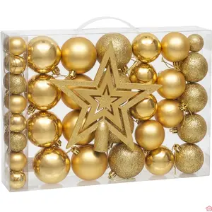 LOT DE 42 BOULES DE NOËL DORÉES ASSORTIES À PAILLETTES AVEC ÉTOILE POUR SAPIN DÉCORATIONS DE NOËL SCINTILLANTES