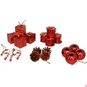 BOÎTE DE 20 SUSPENSIONS DE NOËL ROUGES ASSORTIES 5 CM POUR SAPIN ET DÉCORATION