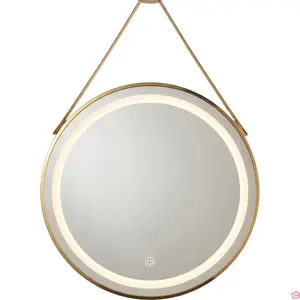 MIROIR LED ROND 60 X 60 CM 4 MM AVEC CADRE DORÉ GOLD 3 FONCTIONS DE LUMIÈRE À SUSPENDRE