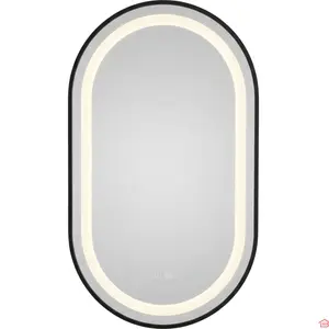 Miroir Led Ovale 60 X 80 Cm 4 Mm Avec Cadre Noir 3 Fonctions de Lumière