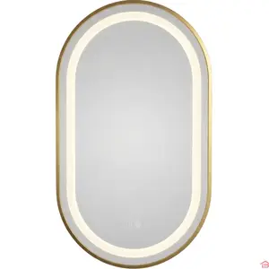 MIROIR LED OVALE 60 X 80 CM 4 MM AVEC CADRE DORÉ GOLD 3 FONCTIONS DE LUMIÈRE
