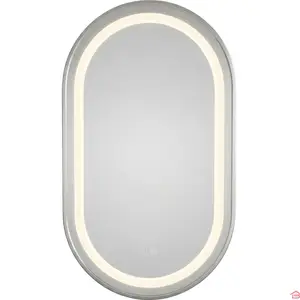MIROIR LED OVALE 60 X 80 CM 4 MM AVEC CADRE ARGENTÉ 3 FONCTIONS DE LUMIÈRE